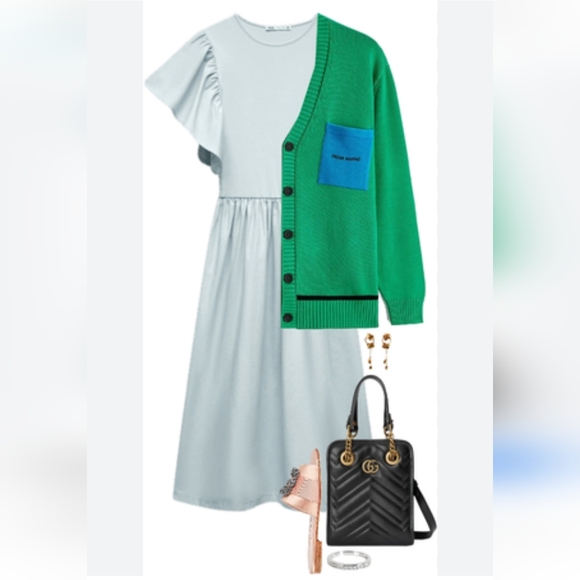 Zara Ruffled Dress Light Green Size Small - Picture 7 of 16